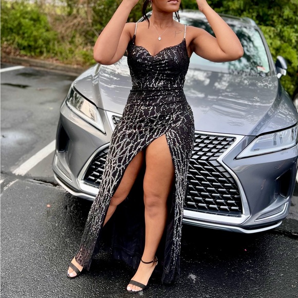 fashion nova black and silver dress Never worn fashion over Black sequin dress with cut